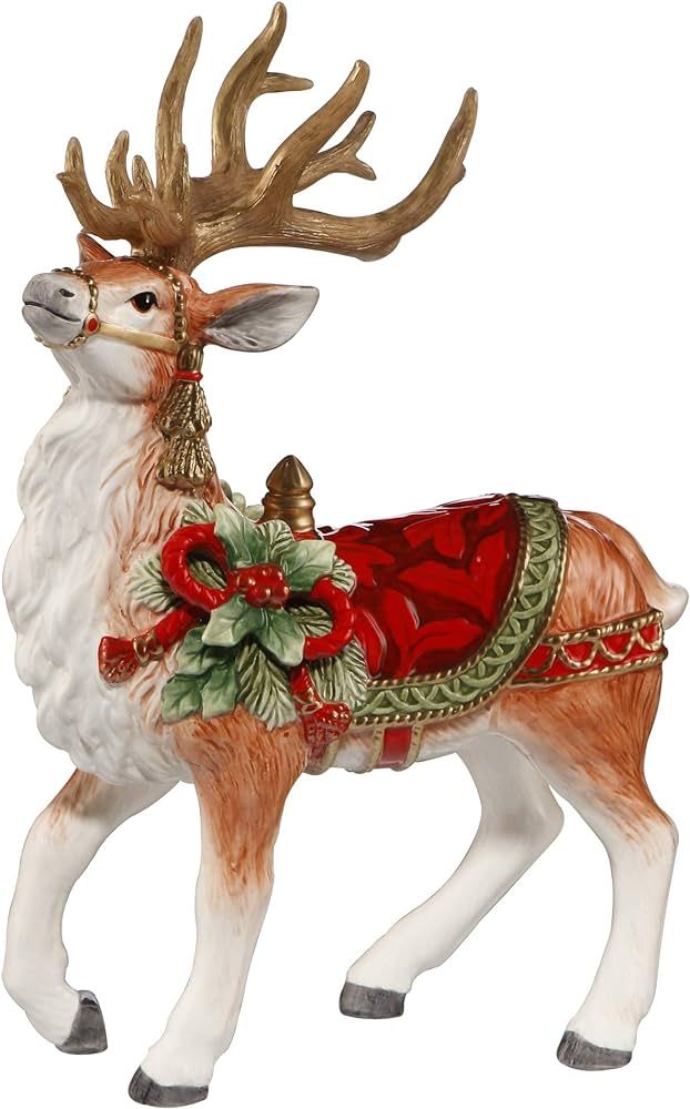 Goebel Fitz and Floyd Christmas Reindeer Decorative Figurine Colourful Reindeer with Bow on Saddl... | Amazon (US)