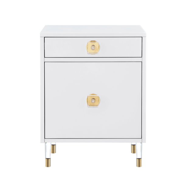 Nicole Miller Side Table Nightstand Persida Single Drawer/Door Acrylic Knob and Leg, White | Walmart (US)