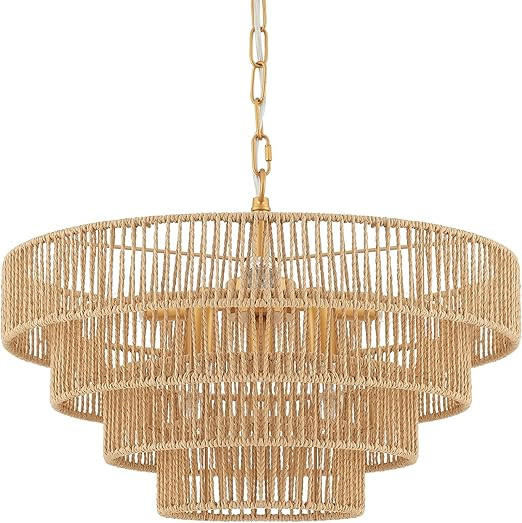 6-Lights Hand-Woven Rattan Pendant Light 4 Round Transitional Minimalist Boho Large Pendant Light... | Amazon (US)