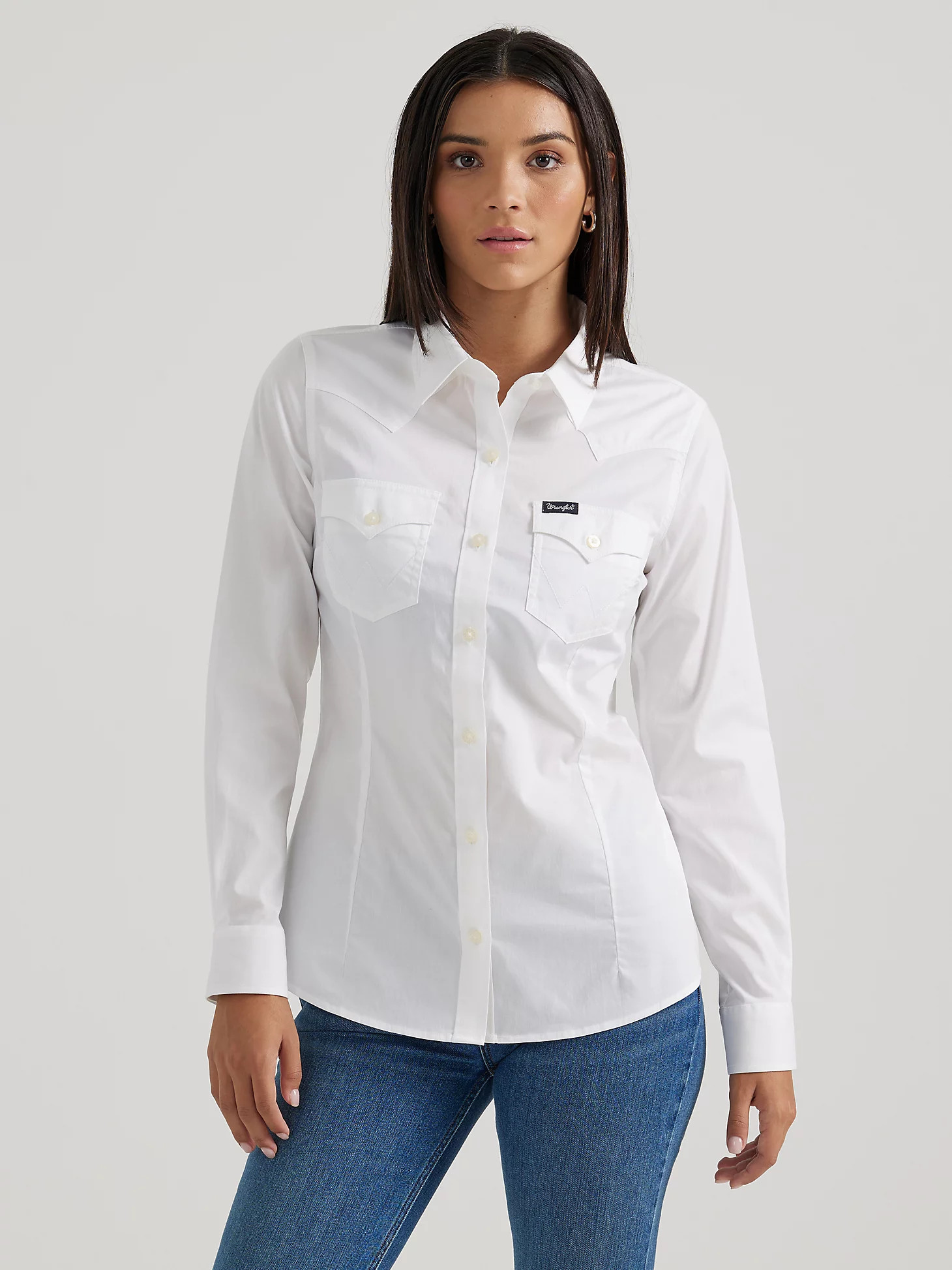 Western Fashion LS Solid Top:White:S: | Wrangler