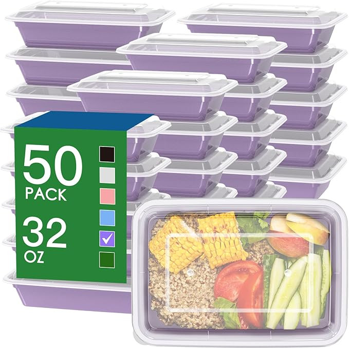 50 Pack (100-Piece) 32 oz Meal Prep Containers Reusable with Easy Open Lids, Sturdy Leakproof Foo... | Amazon (US)