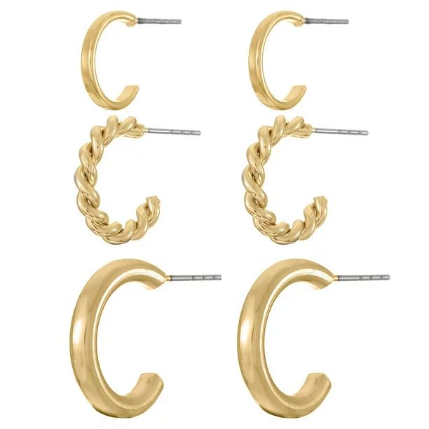 Time and Tru Gold Hoop Earring Trio for Women, 3 Pairs | Walmart (US)