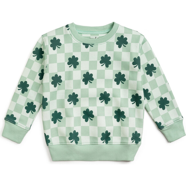 Sweet Wink | Shamrock Checkered St. Patrick's Day Sweatshirt, (Sage Green, Size 7-8Y) | Maisonette | Maisonette