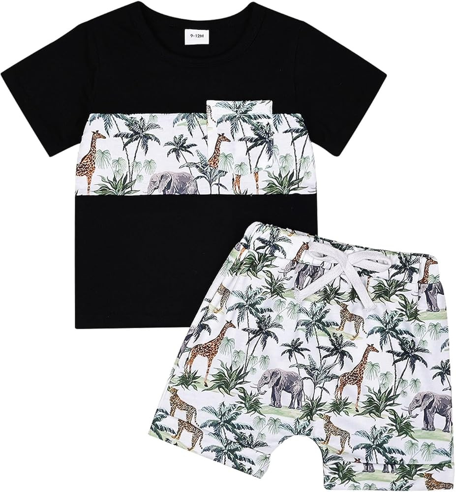 Toddler Baby Boy Clothes Summer Holiday Style Outfits Short Sleeve Top T-Shirt & Pocket Pant Set ... | Amazon (US)