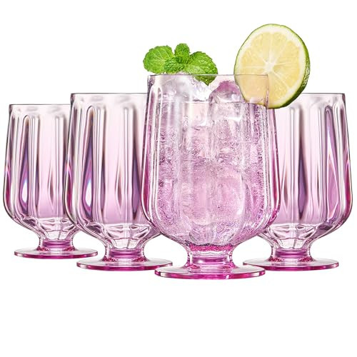 Khen Unbreakable Premium Drinking Glasses Set of 4-15oz Acrylic Plastic Goblet - European Style Shatterproof BPA-free Glassware Dishwasher-Safe, Indoor & Outdoor (Purple-Lilac) | Amazon (US)