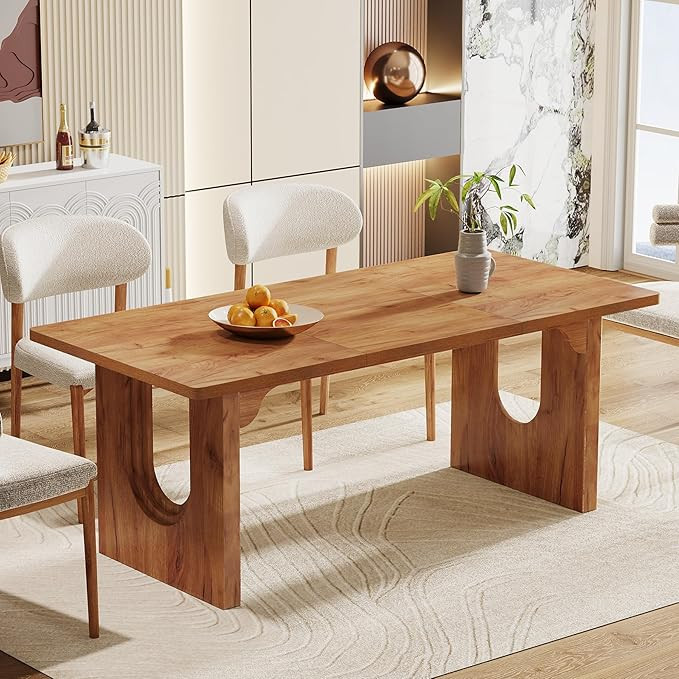 Tribesigns Modern Dining Table for 6 to 8 People, 71" Large Kitchen Dining Table with Wood Pedest... | Amazon (US)