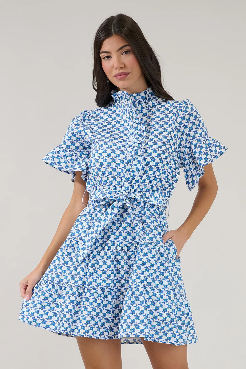 Cottonwood Ruffle Button Down Mini Dress Floral | Sugarlips