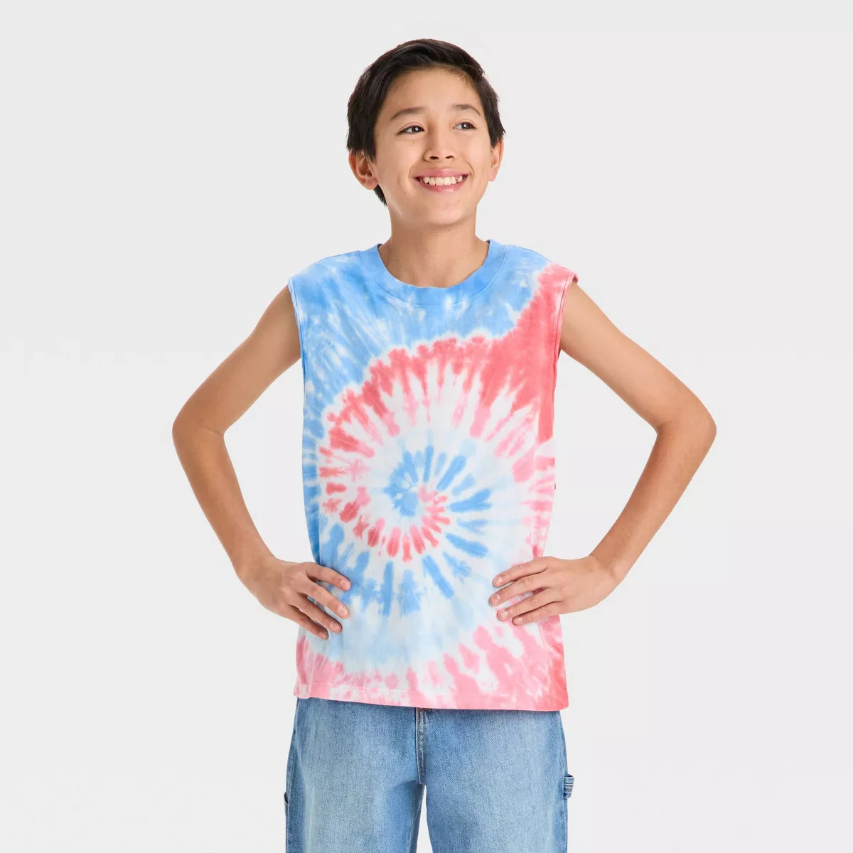 Boys' Americana Tie-Dye Cutoff Tank Top - art class™ Blue/White/Red | Target