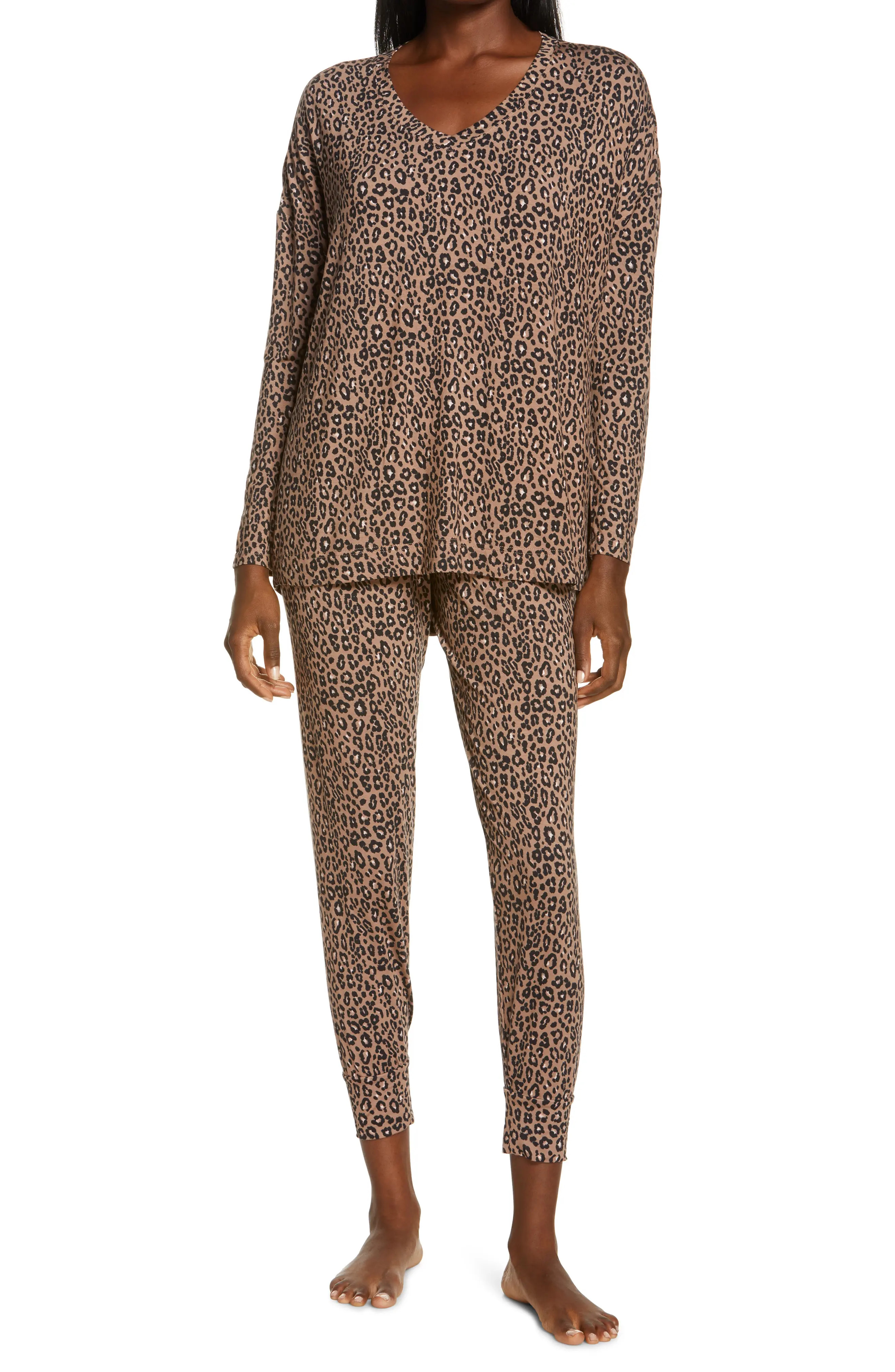Nordstrom Moonlight V-Neck Pajamas, Size X-Large in Brown Brownie Animal Prints at Nordstrom | Nordstrom