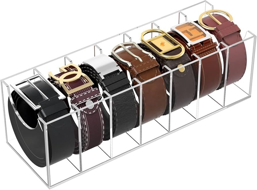 NIUBEE Belt Organizer, Acrylic Belt Storage Holder for The Closet, 7 Compartments Display Case fo... | Amazon (US)