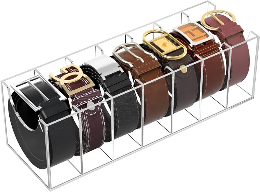 NIUBEE Belt Organizer, Acrylic Belt Storage Holder for The Closet, 7 Compartments Display Case fo... | Amazon (US)