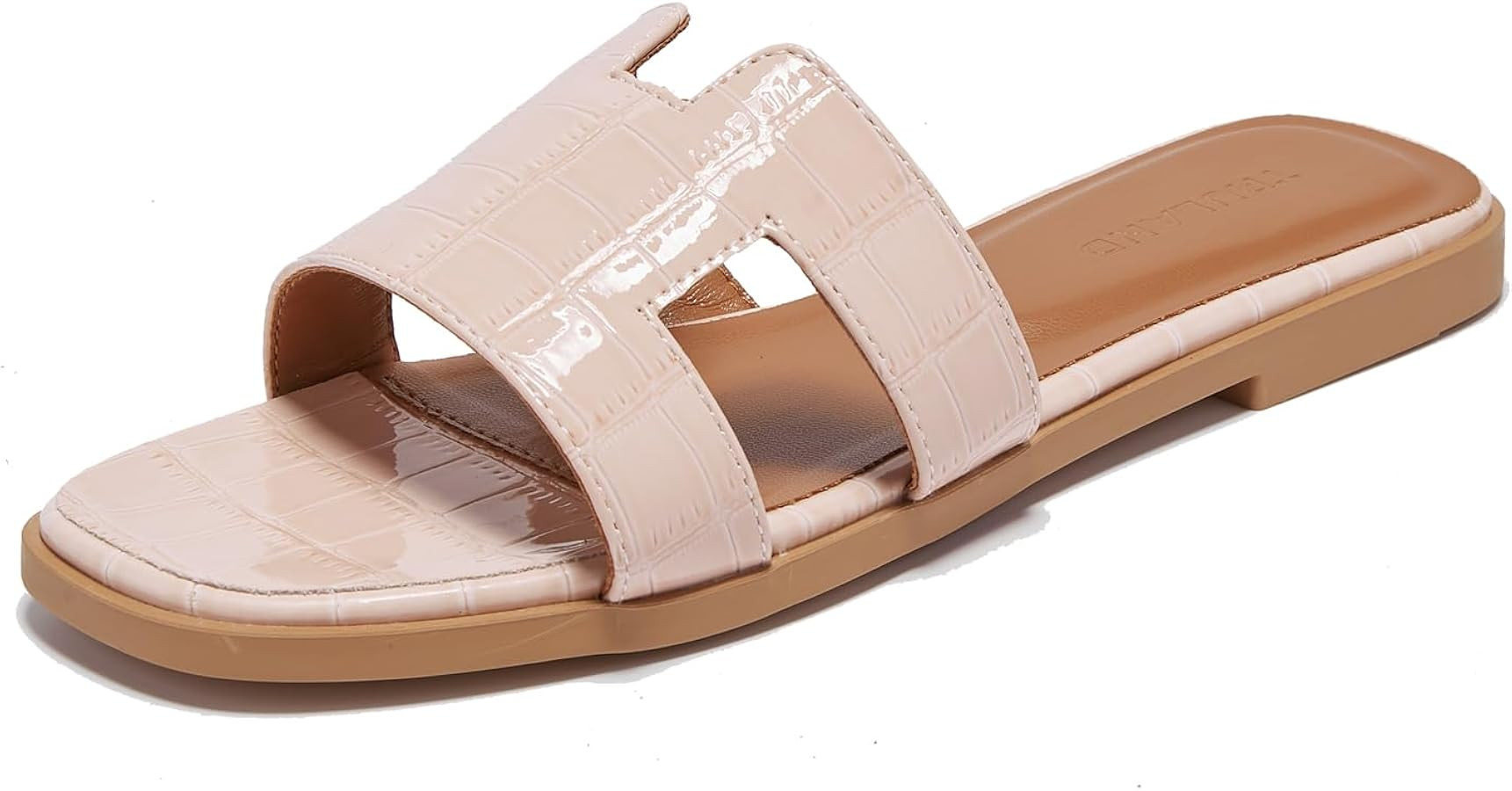 TRULAND H Strap Flat Slide Sandals for Women - Cute Fashion Open Square Toe Summer Dressy Sandals | Amazon (US)