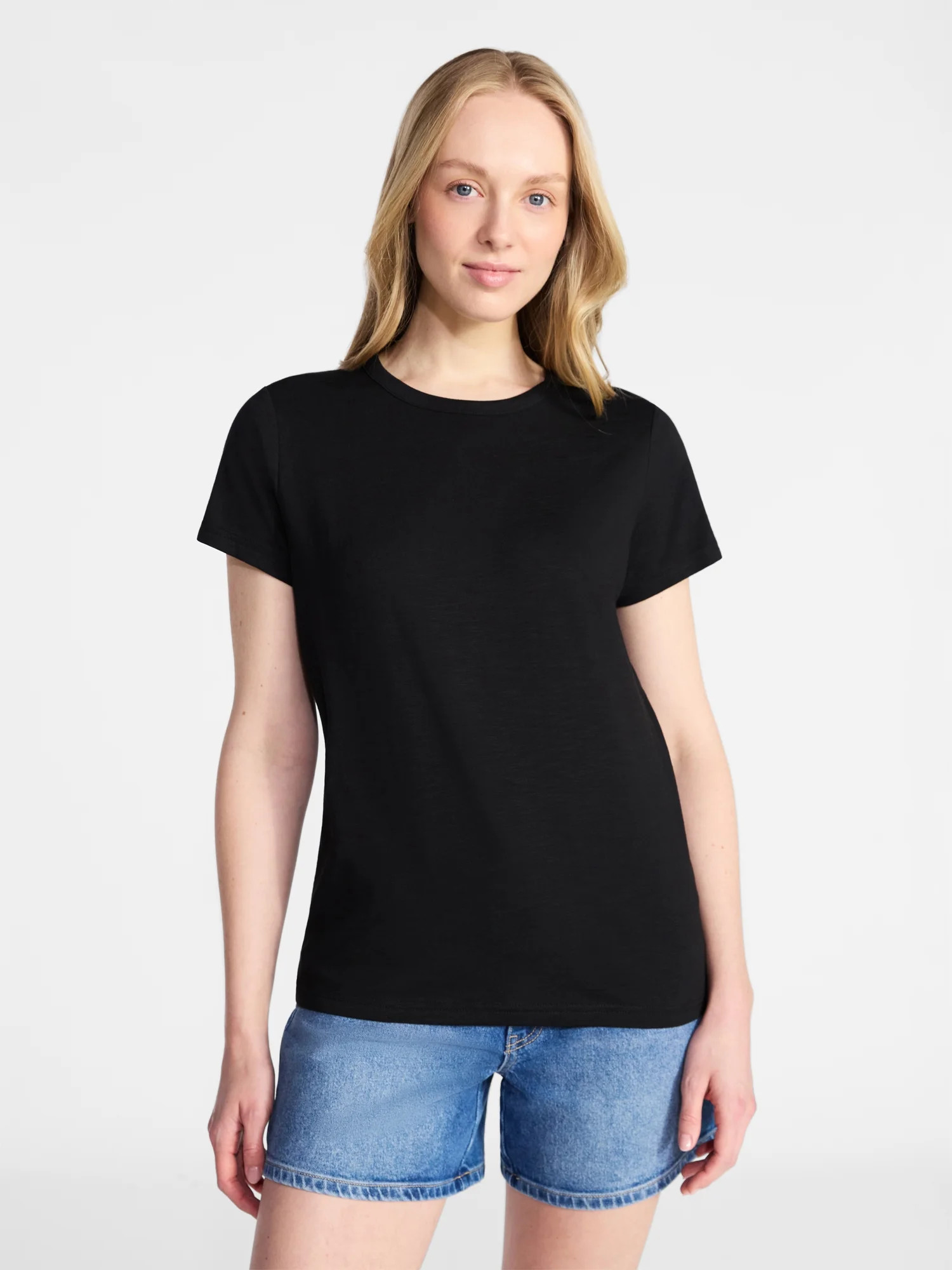 Time and Tru Women's Slub Crewneck Tee with Short Sleeves, Sizes XS-XXXL | Walmart (US)
