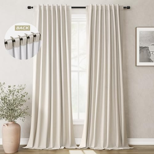 Greyish Beige Linen Black Out Curtains 84 Inch Long 2 Panels Set for Bedroom Light Blocking Curtains Greige with 100% Blackout Backing Light Taupe Thermal Insulated Room Darkening Curtain Drapes | Amazon (US)