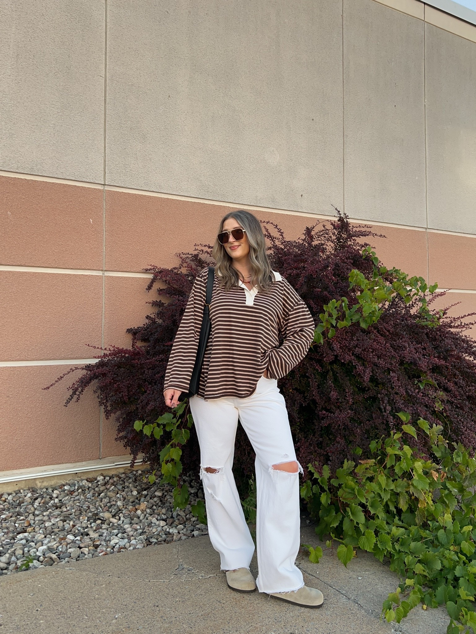 Fall outfit of the day! Wearing L in the striped polo long sleeve top and 30 in the white jeans. I’m a 9.5-10 and wear a 40 in the Birkenstocks

#LTKfall #LTKjeans #LTKstyletip