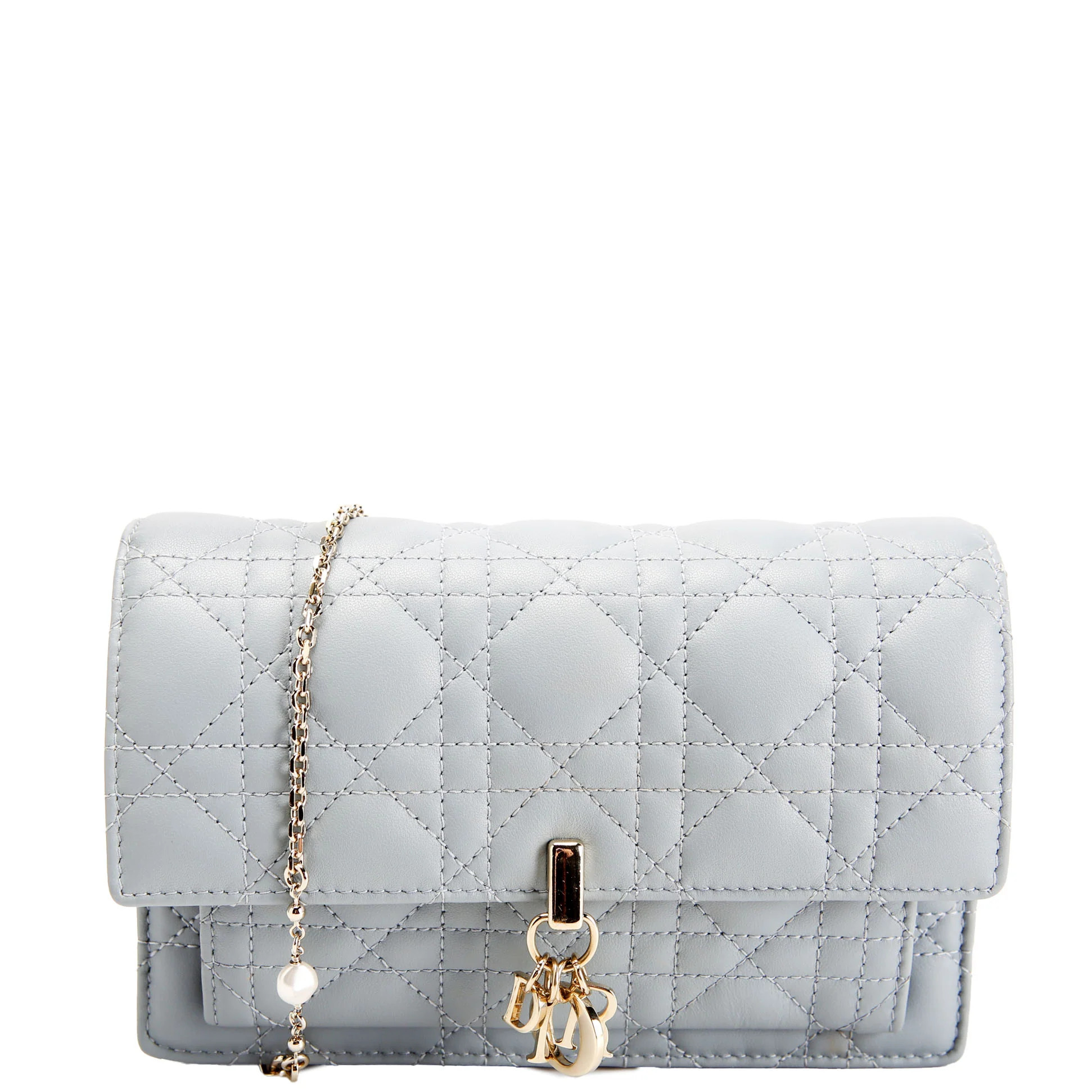 My Dior Daily Pouch With Chain Lambskin Cannage Blue | Keeks Designer Handbags