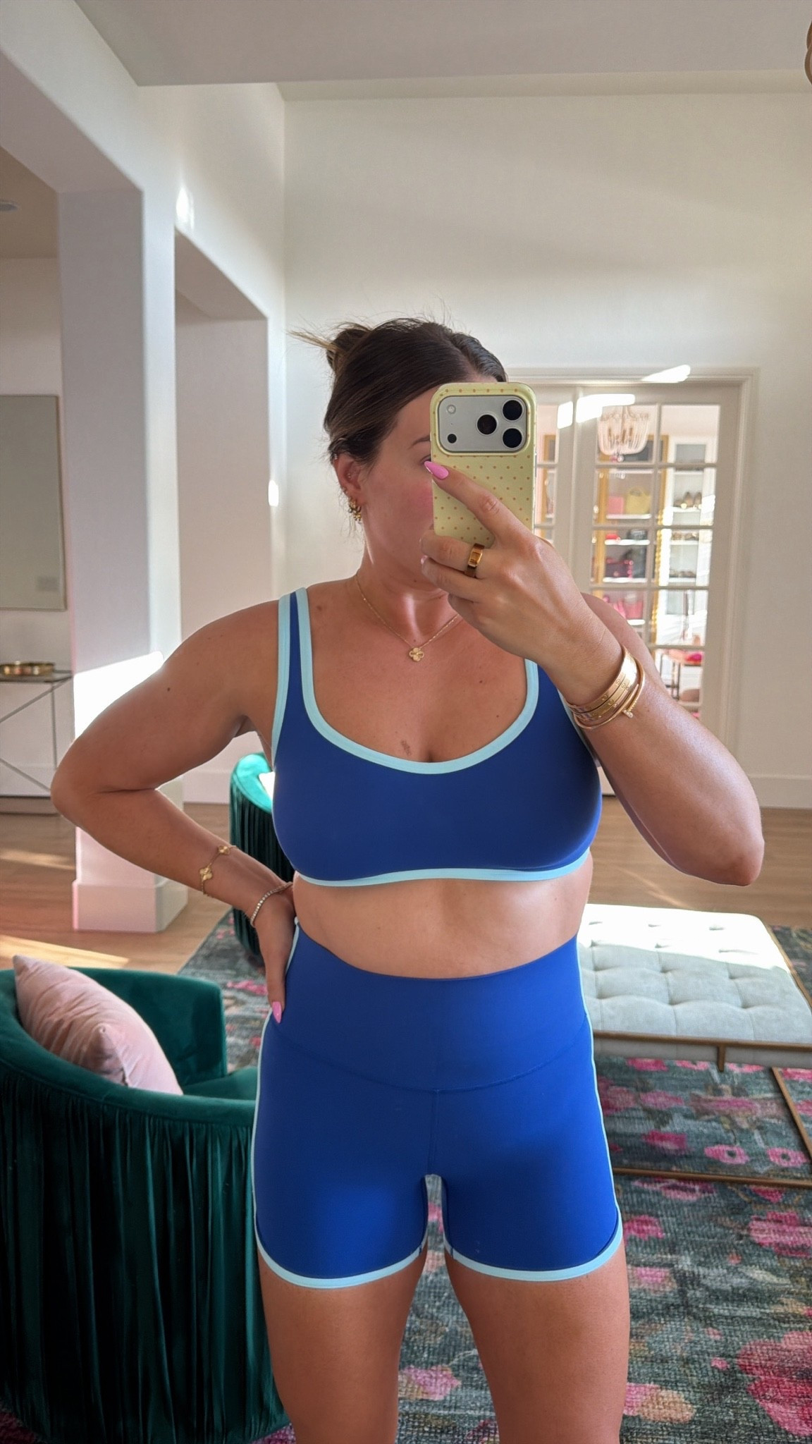 curvy midsize two tone blue workout set! in the size large in sports bra and size medium in shorts. on sale!!

#LTKMidsize #LTKActive #LTKSaleAlert