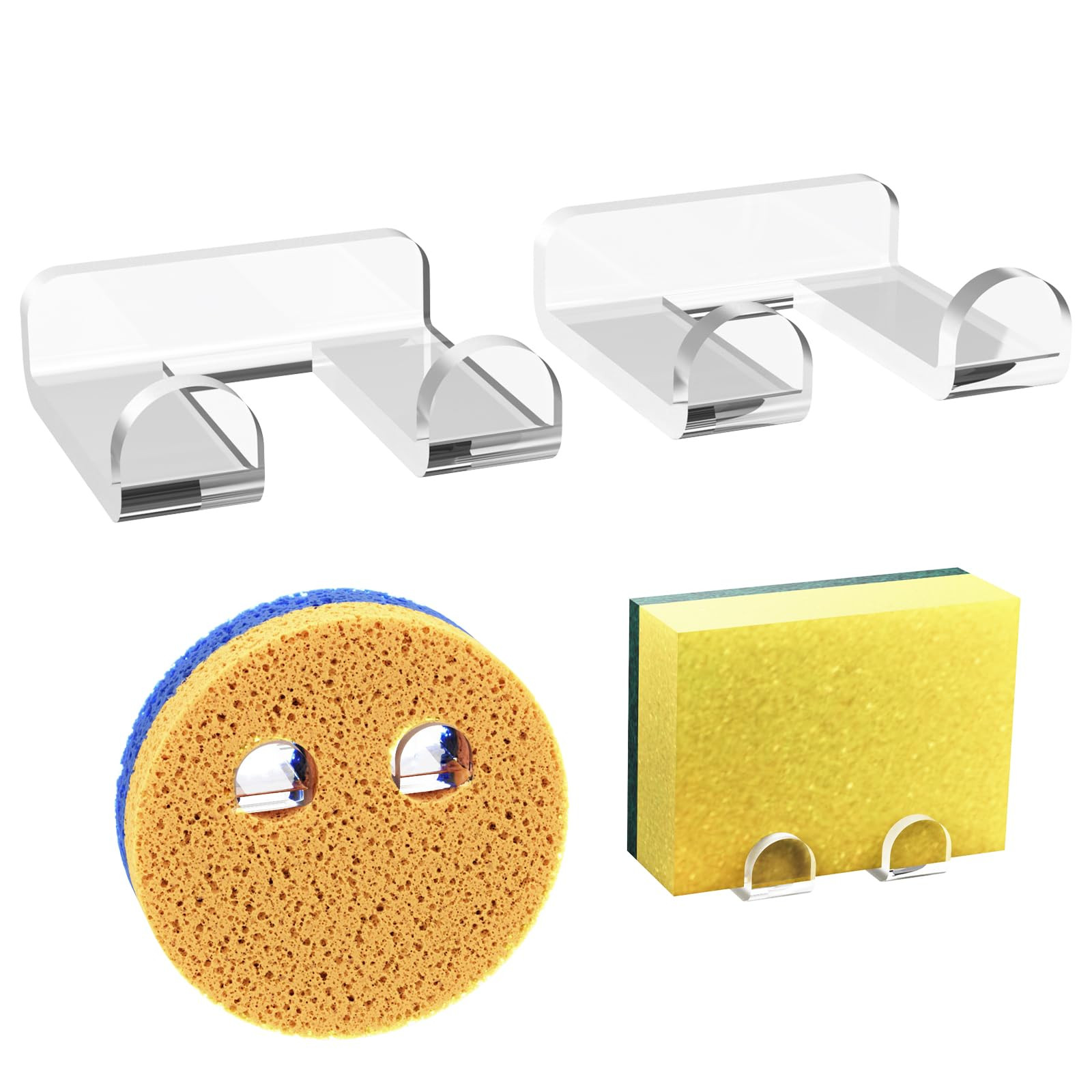 NiHome Acrylic Kitchen Sink Sponge Holders Fit for Scrub Daddy Sponges, Space-Saving Adhesive Cad... | Amazon (US)