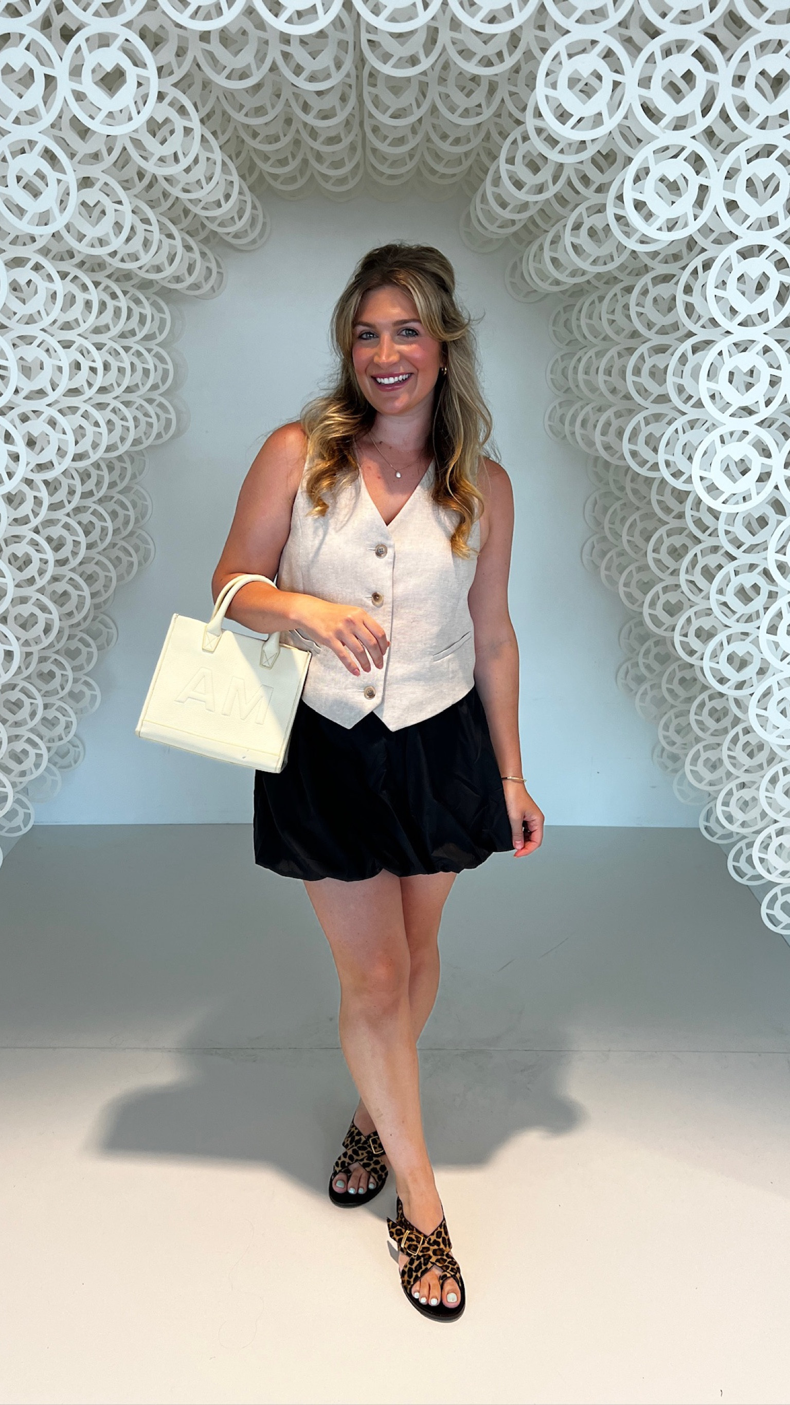 Summer outfit of the day! Linked similar linen vest! Leopard sandals, tote bag, bubble skirt 

#LTKStyleTip #LTKShoeCrush