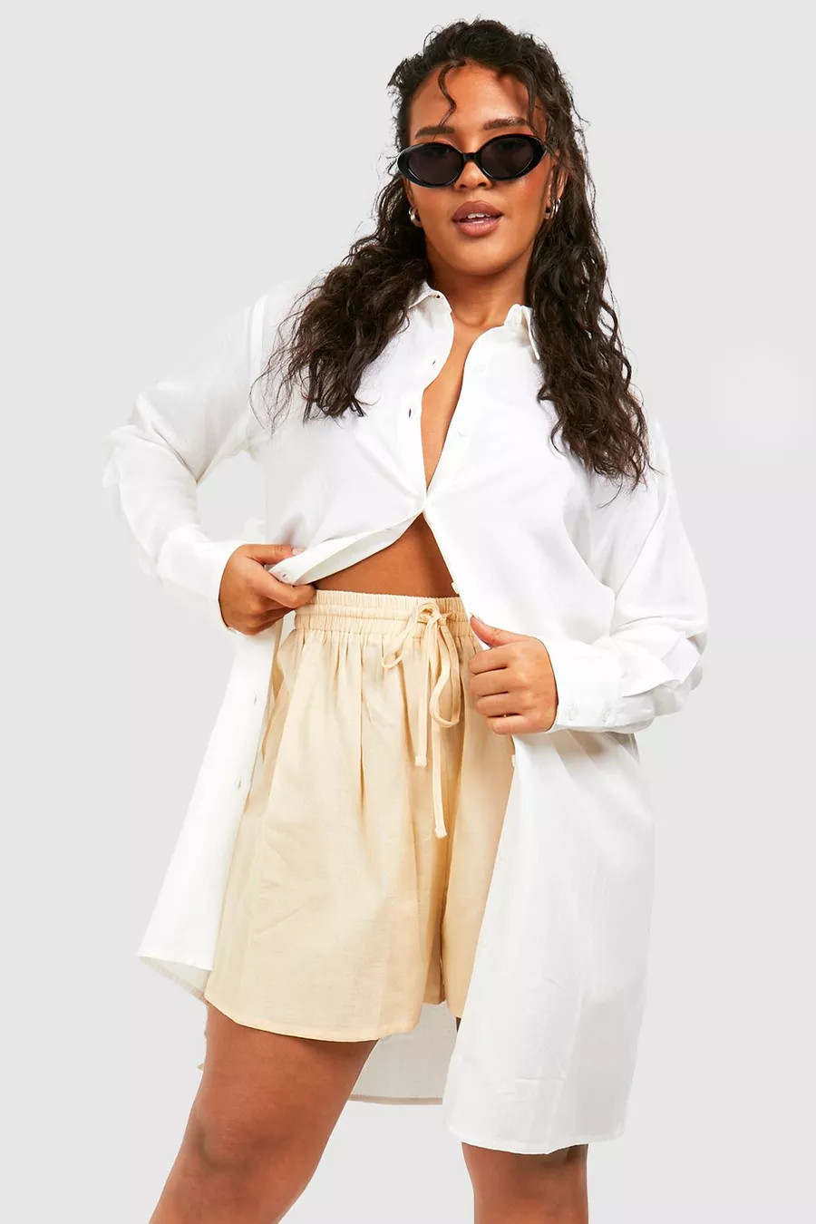 Grande taille - Chemise longue en lin | Boohoo.com (FR)