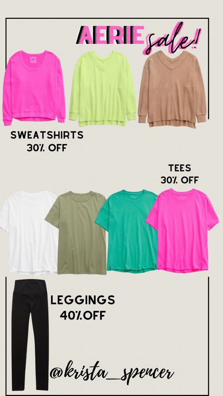 Huge sale at Aerie! Oversized tees & sweatshirts! Also, my most worn leggings!
I wear a medium in the tees, large in leggings! 

#LTKunder50 #LTKsalealert #LTKstyletip