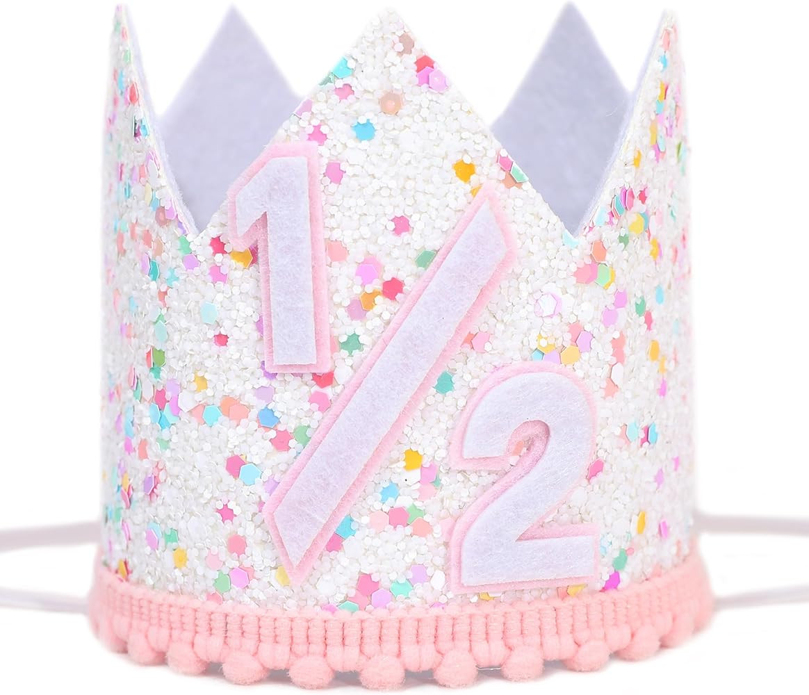 Pink Sprinkle 1/2 Birthday Crown for Girls - Colorful Dots Half Birthday Party Hat, Girls Half Bi... | Amazon (US)