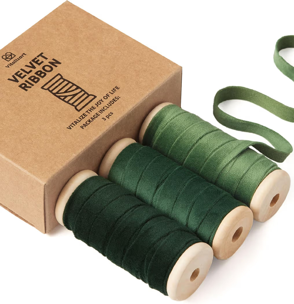Vitalizart Green Velvet Ribbon 3/8" x 15 Yd Fabric Trim 3 Rolls * 5 Yd for Christmas Wreath Decor... | Amazon (US)