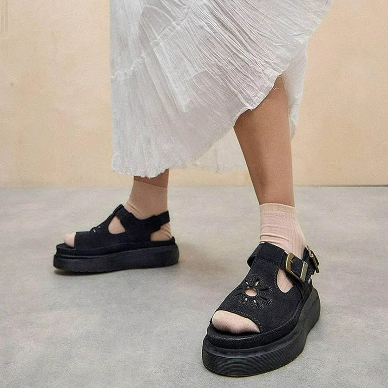 Mepaouo Women's Platform Sandals Back Buckle Summer Casual Slip on Shoes Peep Toe Walking Slides | Walmart (US)