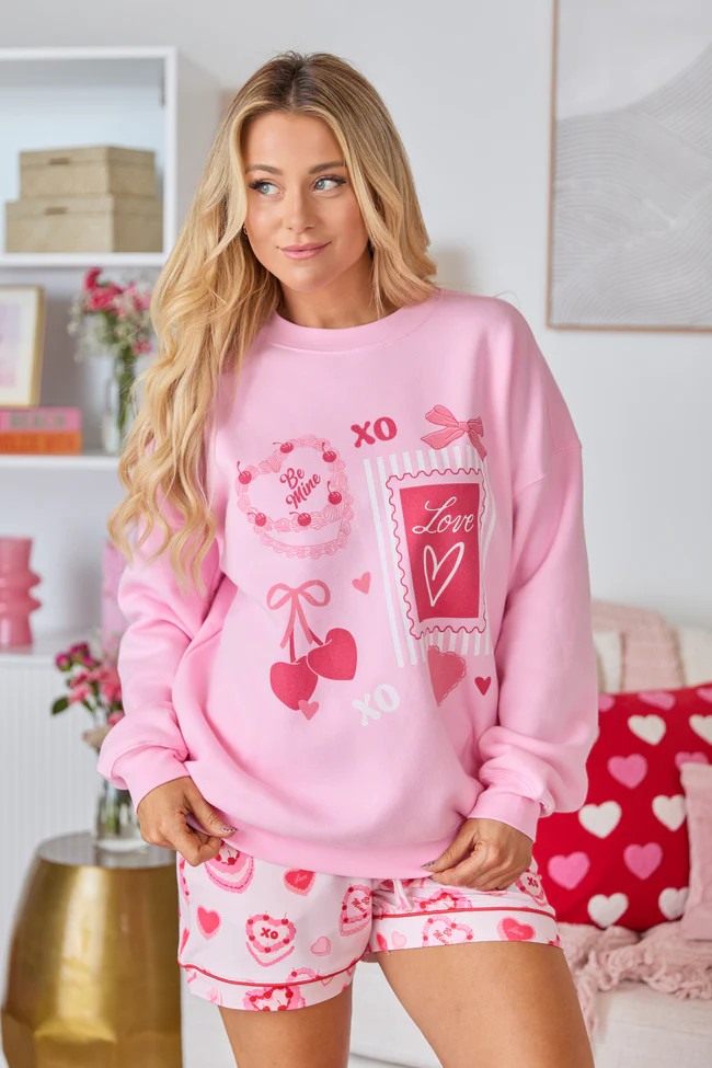 Love Icons Light Pink Graphic Sweatshirt SALE | Pink Lily