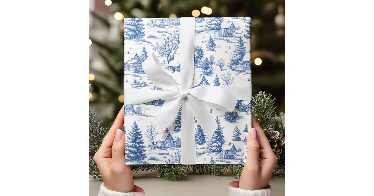 Vintage French Countryside Toile de Jouy Blue  Wrapping Paper | Zazzle | Zazzle