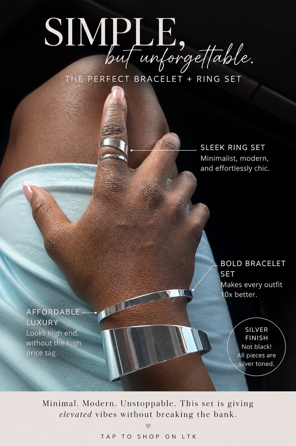 Some pieces don’t have to cost a fortune to completely elevate a look ✨
This bracelet + ring set gives that clean, luxe vibe without elevating the budget. Simple details really do make the outfit.

Linked on my LTK 🤍

#LTKStyle #AffordableLuxury #MinimalStyle #JewelryFinds

#LTKgrwm #LTKmomlife #LTKselfcare