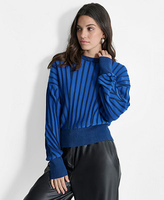 DKNY Women's Striped Dropped-Sleeve Crewneck Sweater - Macy's | Macy's