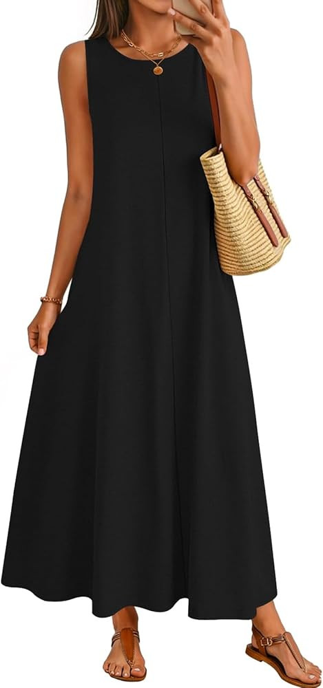 MEROKEETY Women's 2026 Summer Maxi Dress Sleeveless Crewneck Casual Loose Beach Vacation Basic Lo... | Amazon (US)