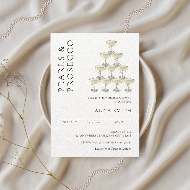 Pearls and Prosecco Bridal Shower Modern Minimal Invitation | Zazzle