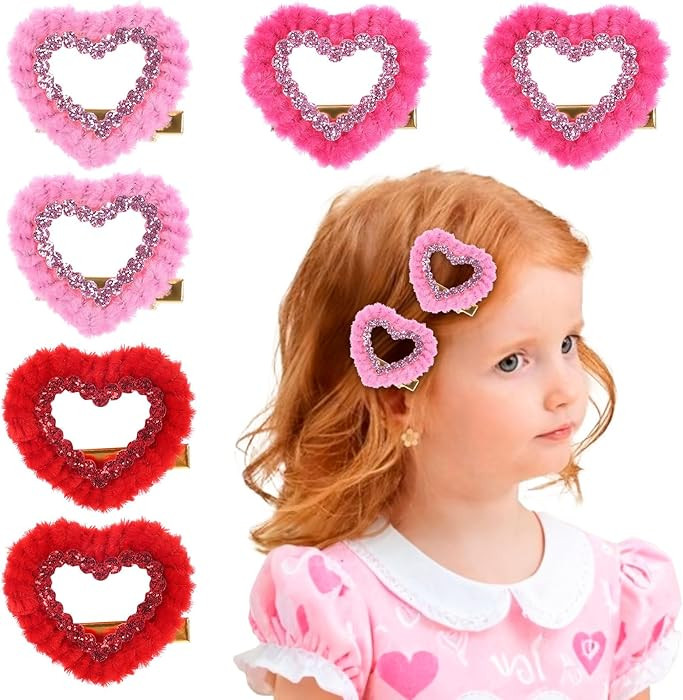 6PCS Valentines Heart Hair Clips Red Pink Bow Clips with Alligator Clips Girls Hair Accessories f... | Amazon (US)
