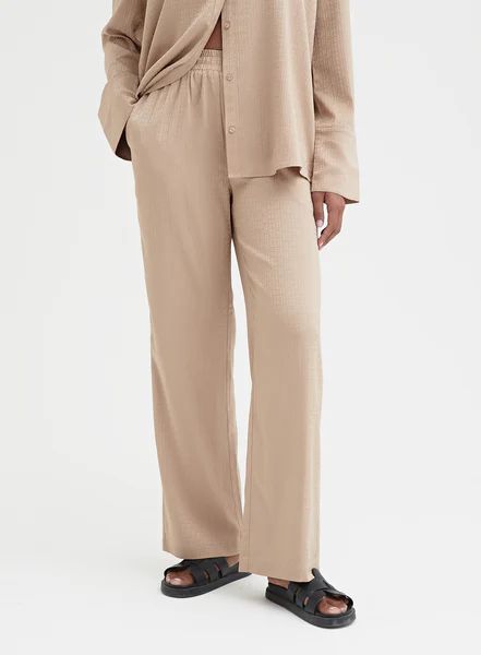 Camel Relaxed Geo Print Satin Trouser - Mimi | 4th & Reckless