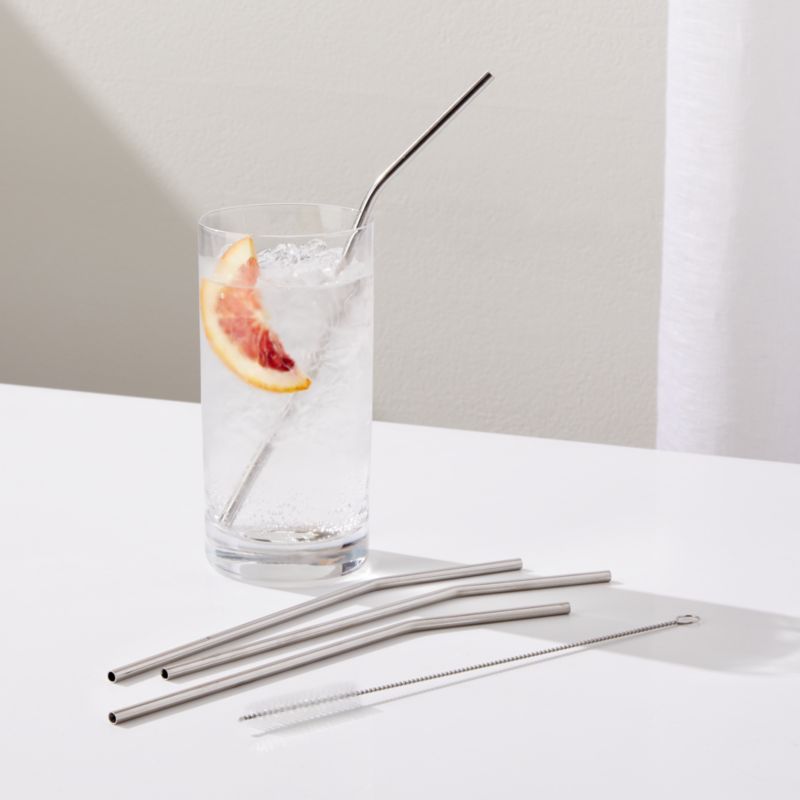 Stainless Steel Straws, Set of 4. 0.25" dia. x 9"H | Crate & Barrel