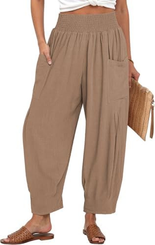 TARSE Women Linen Boho Pants Summer Casual Loose High Waist Cargo Lounge Harem Pant 2025 Beach Tr... | Amazon (US)