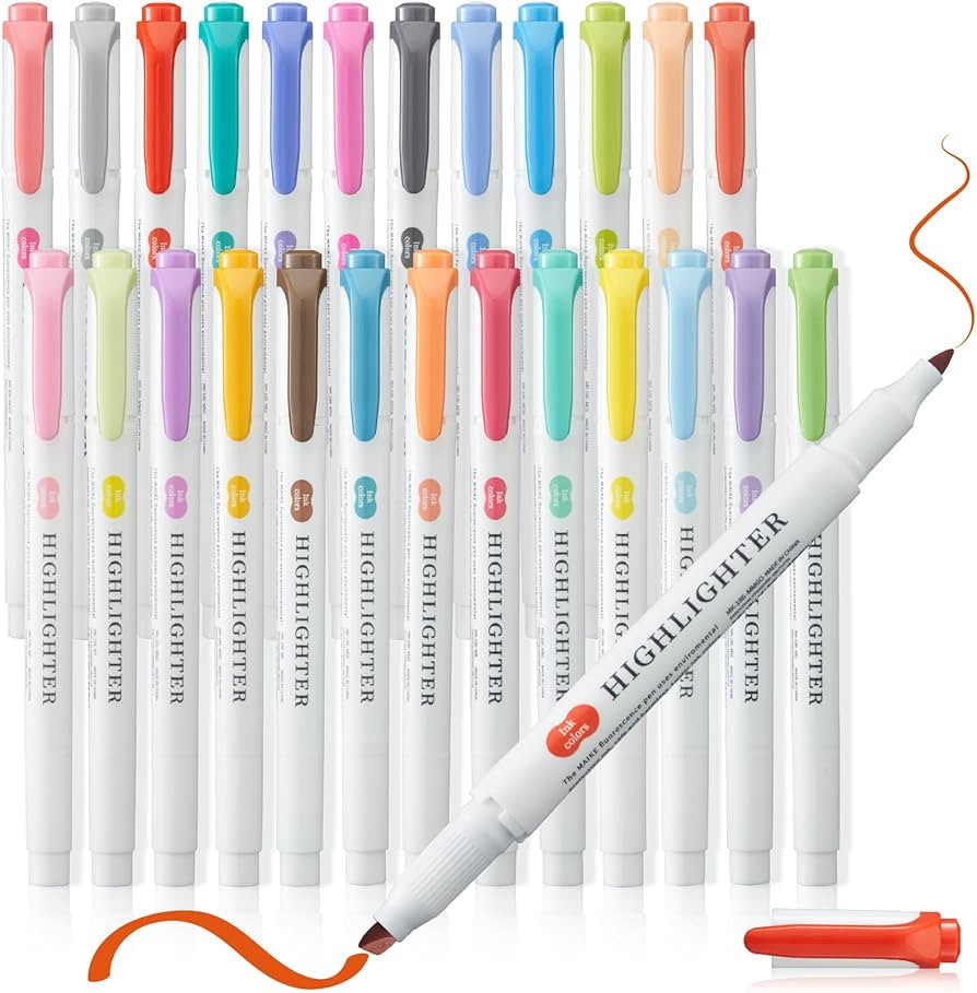25 Highlighters, Pastel Highlighter Assorted Colors Markers Dual Tip Real Mild Highlighter Marker... | Amazon (US)