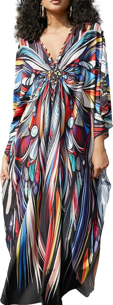 Swimsuit Cover ups Plus Size Caftans Beach Cover Up Maxi Beach Dress Kaftan | Amazon (US)