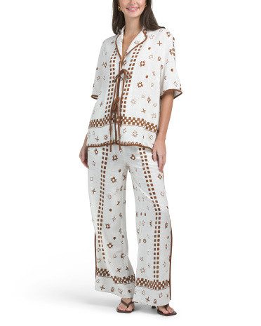 2pc Linen Blend Printed Tie Shirt And Pants Set | TJ Maxx