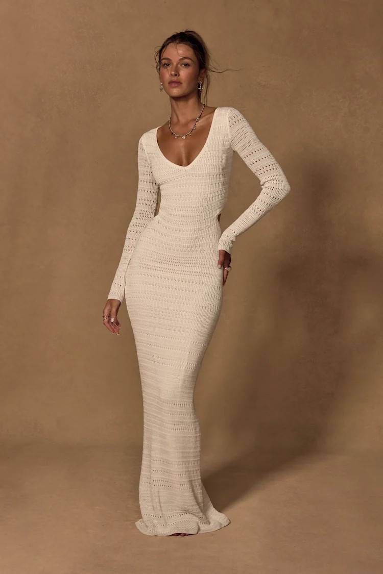 Shenoah White Crochet Cutout Long Sleeve Maxi Dress | Lulus