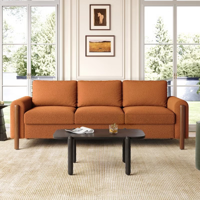 3-Seater Sofa Upholstered Sofa Couch with Durable Solid Wood Frame & Curved Armrest, Orange - ModernLuxe | Target