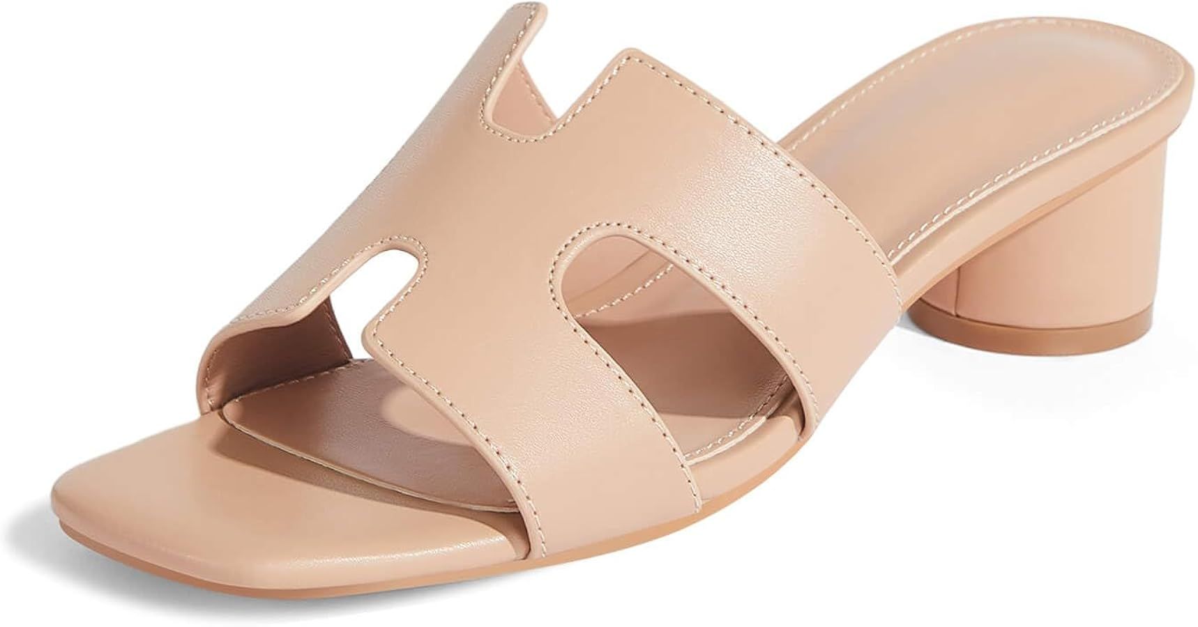 gihubafuil Women's Slip on Heeled Sandals Square Open Toe Chunky Heel Slides Summer Shoes | Amazon (US)