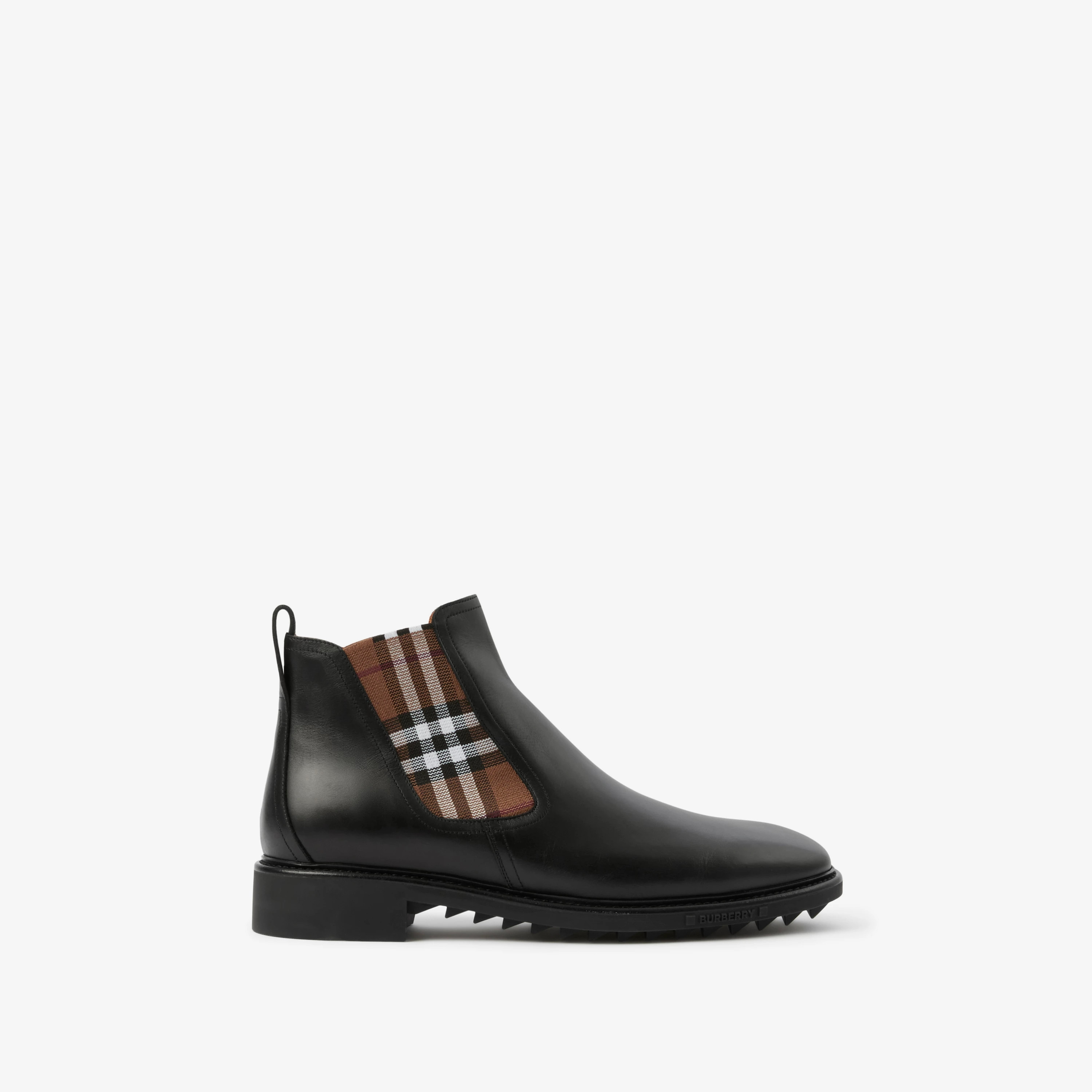 Vintage Check Detail Leather Chelsea Boots in Black/birch Brown - Men | Burberry® Official | Burberry (US)