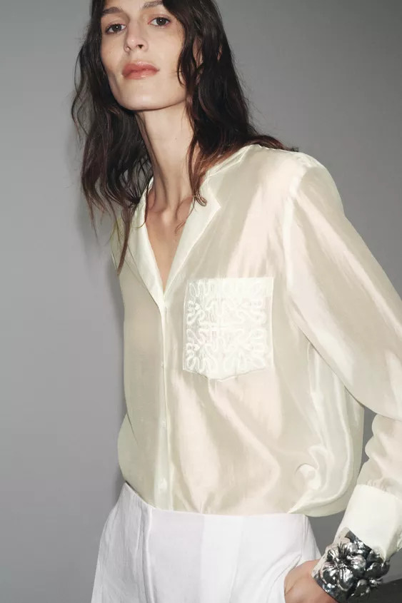 ZW COLLECTION EMBROIDERED POCKET SHIRT | Zara UK