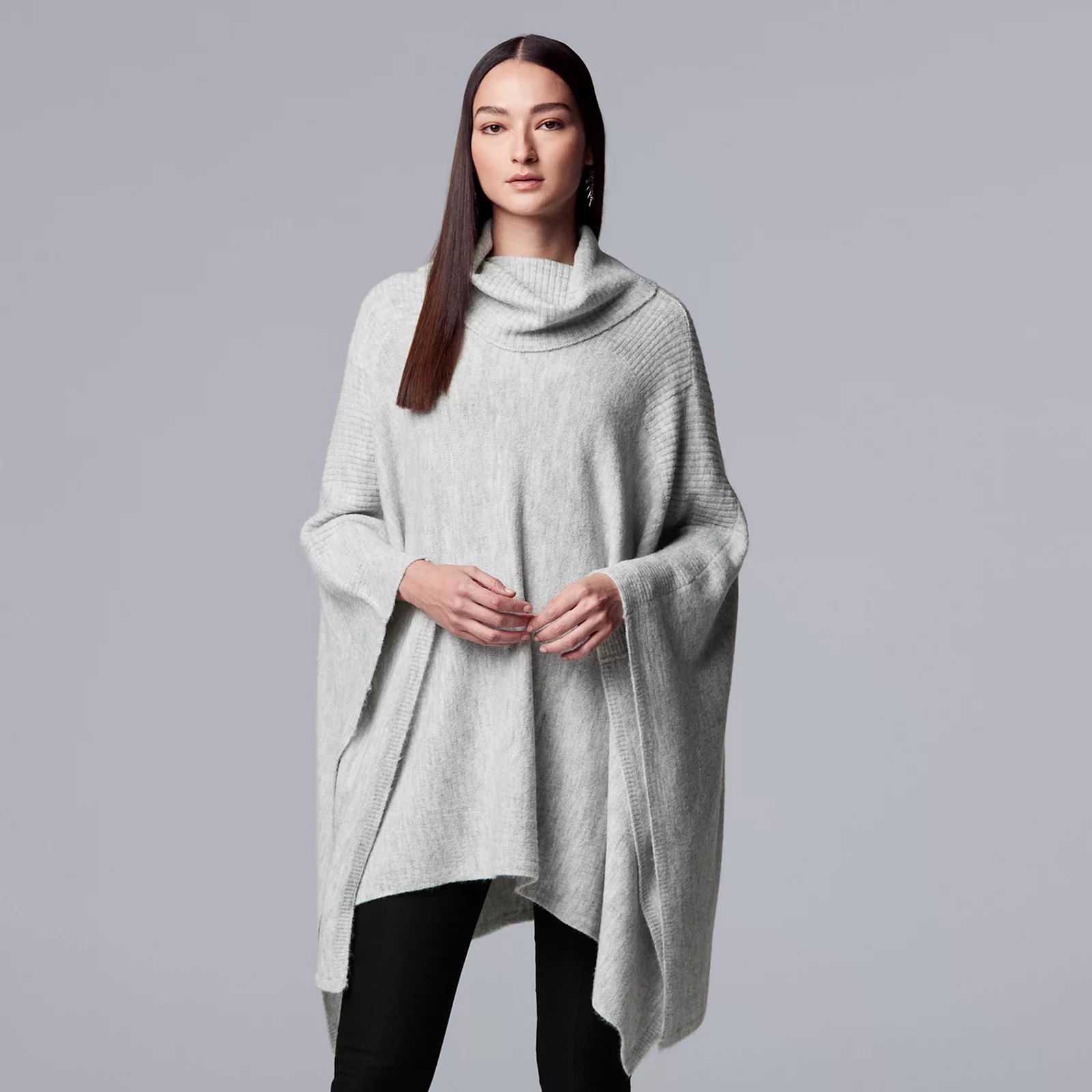 Women's Simply Vera Vera Wang Draped Turtleneck Poncho Sweater, Size: Small-Medium, Light Grey | Kohl's