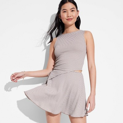 Women's Asymmetrical Tank Top - Wild Fable™ Tan Gingham M | Target