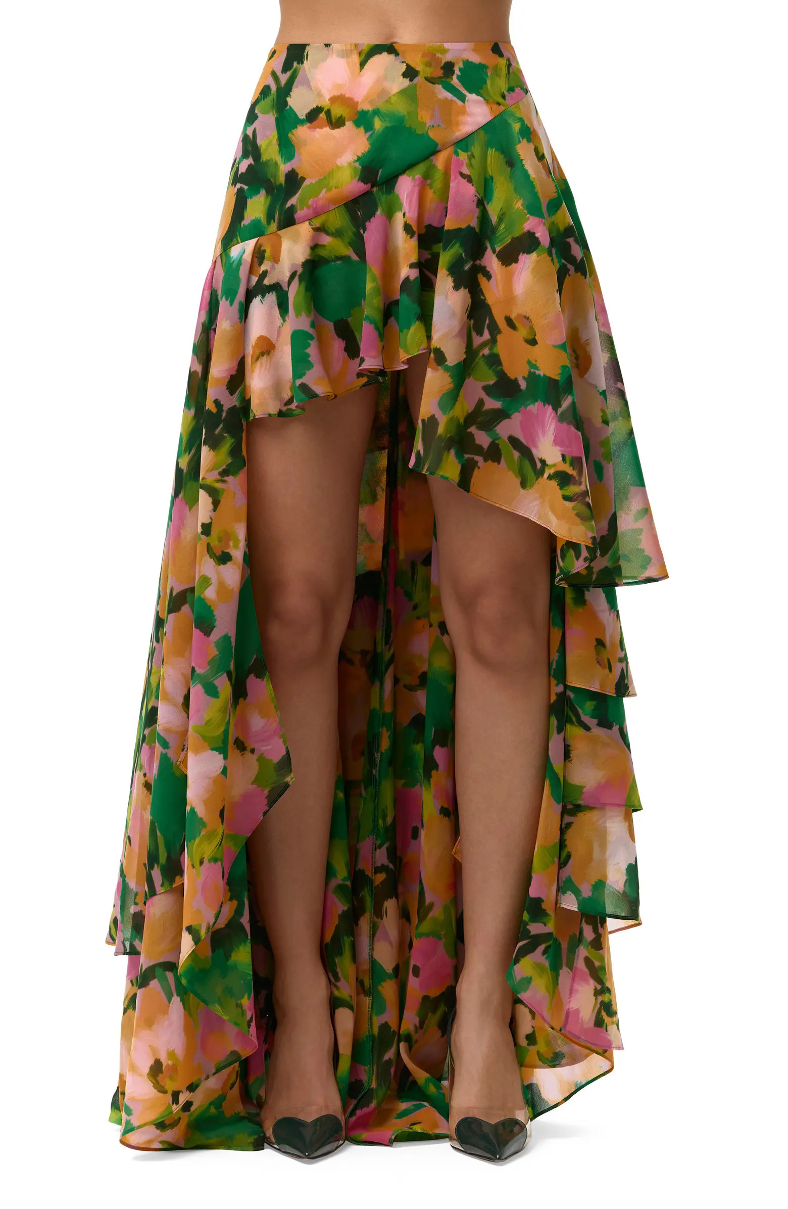 Naked Wardrobe Asymmetric Ruffle Chiffon High-Low Skirt | Nordstrom | Nordstrom