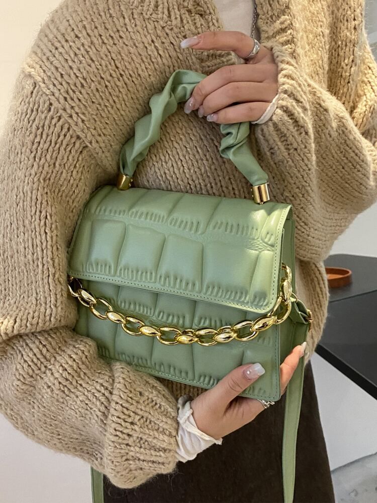 Chain Decor Textured Flap Satchel Bag | SHEIN